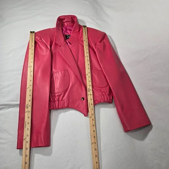 USA Vintage PHILIP NOEL Retro BARBIECORE Bright PINK Leather Crop Jacket Size M. - Picture 16 of 17